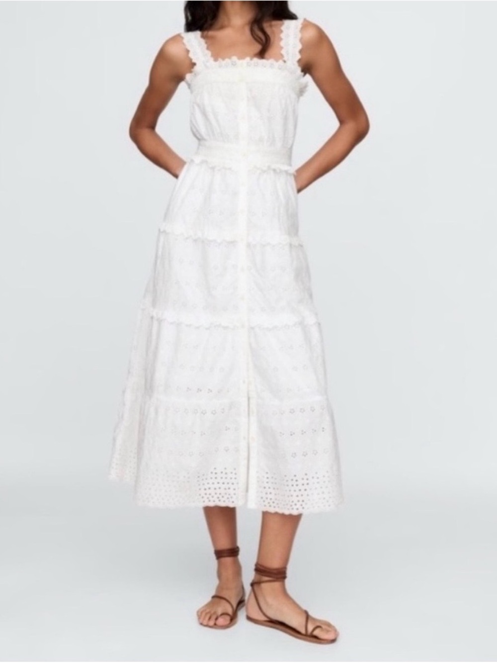Gap x DOEN White Eyelet Tiered Midi Dress